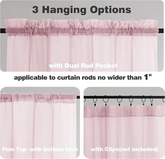 Chyhomenyc Sheer Curtains 54 Inch Long 2 Panels, Short Voile Drapes - Image 3