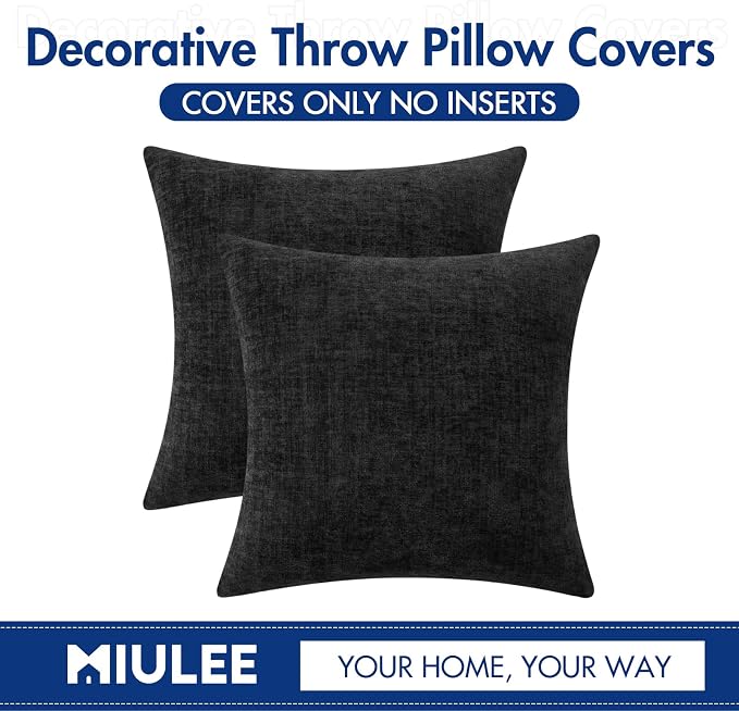 MIULEE Pack of 2 Black Throw Pillow Covers 16x16 Inch Soft Chenille Pillow - Image 6