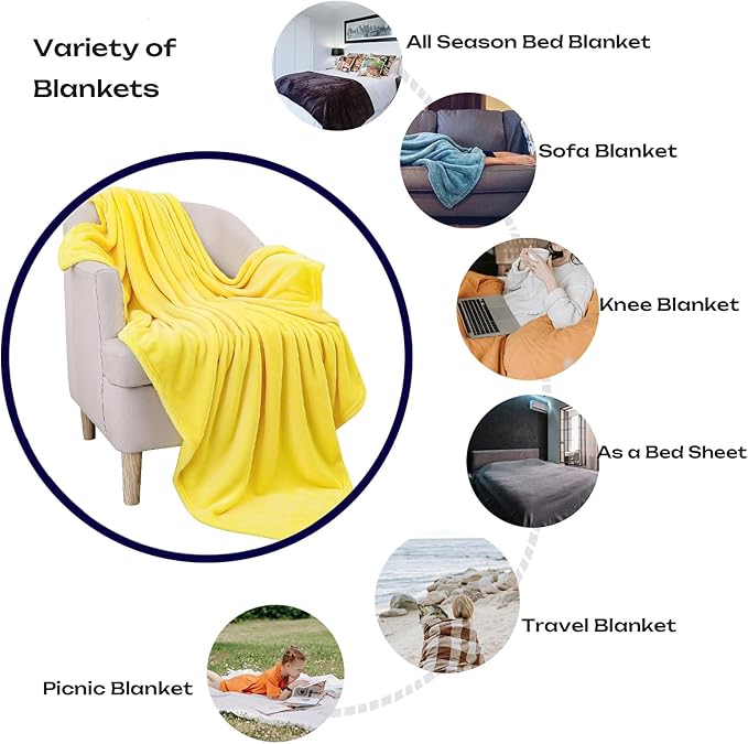 JIAHANNHA Fleece Blanket Twin Size Yellow 60 by 80 Inches Throw Blankets - Image 2