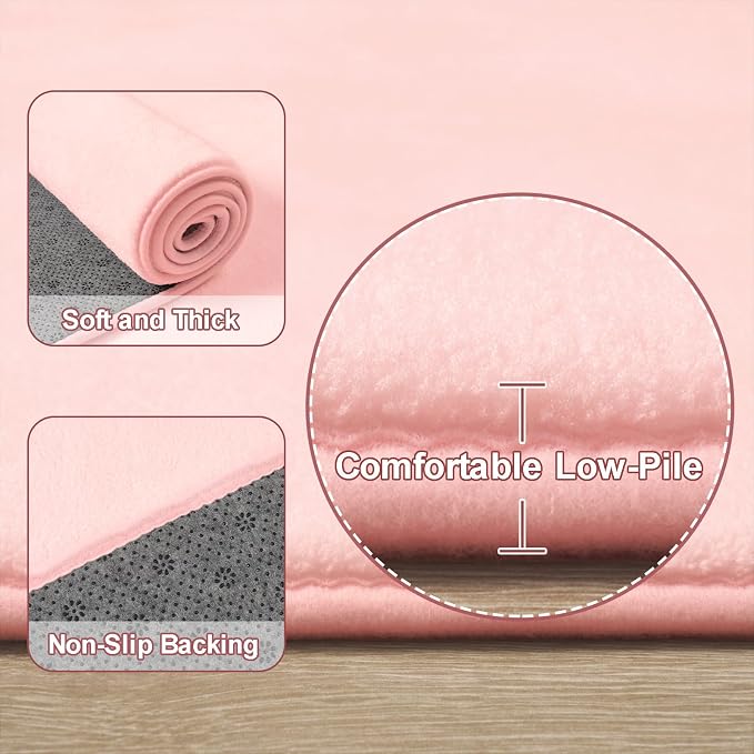 Amearea Pink Round Area Rugs 5ft Washable Circle Rugs - Image 3