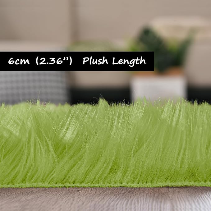 Goolela Lime Green Circle Area Rug 5ft Round Fluffy Faux Fur Rug - Image 3