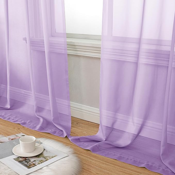 Aiyufeng Light Purple Sheer Curtain Panels Pair Sold 63 Inch Length, Light - Image 8