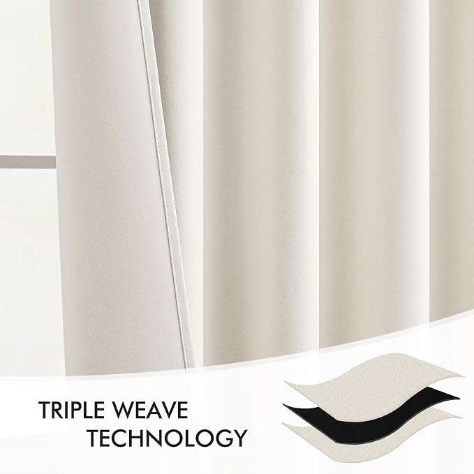 MIULEE Ivory Back Tab Blackout Curtains 52x120 Inch Long 2 Panels Set | Rod - Image 7