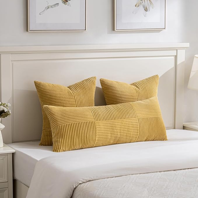 Fancy Homi 2 Packs Mustard Yellow Euro Decorative Throw Pillow Covers 26x26 Inch - Image 5