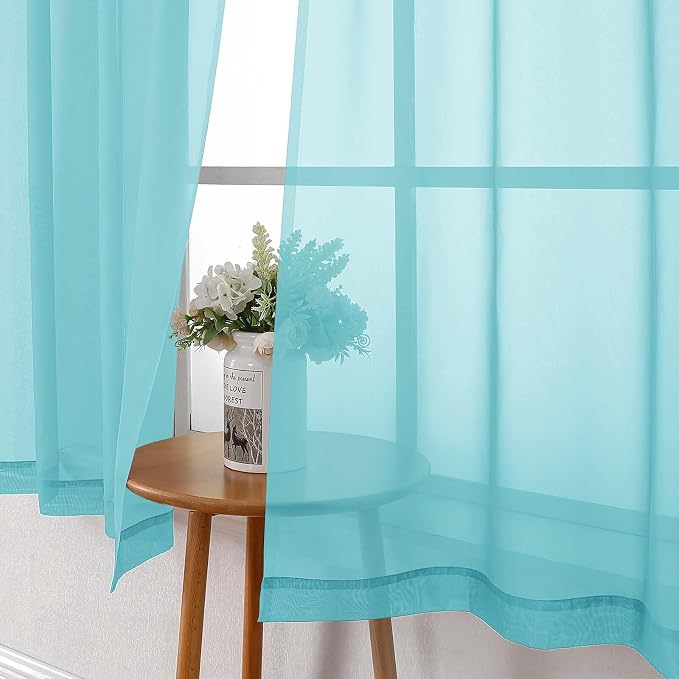 Lecloud Aqua Sheer Curtains for Living Room 72 Inches Long 2 Panels, Dual Rod - Image 6
