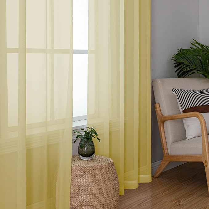 Simplebrand Yellow Sheer Curtains 96 Inches Long, Light Filtering Rod Pocket - Image 5