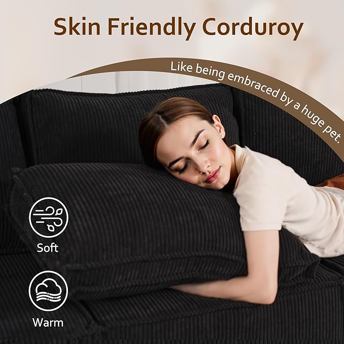 HOOOWOOO Modular Sectional Sofa Couch,Matching Free Combination Cloud Couch Right Arm Chair(Black Corduroy)