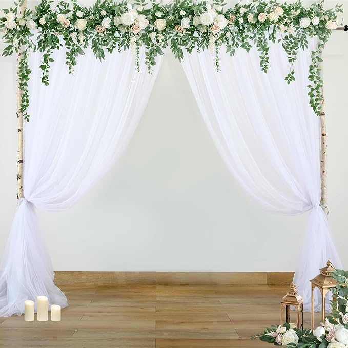 6 Panels White Sheer Tulle Backdrop Curtains - Image 3