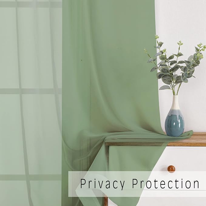 Sage Green Sheer Curtains 96 Inches Long 2 Panels Set, Elegant Sheer Curtains - Image 5