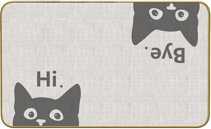 Mingnei Hi Bye Cat Welcome Doormat Door Mat for Home Kitchen Entrance,Cat Door Mat,Funny Black Lover Floor Mats for House Front Indoor Inside Outdoor Outside Entryway Rug 30x17 Welcome Mat (Color-2)