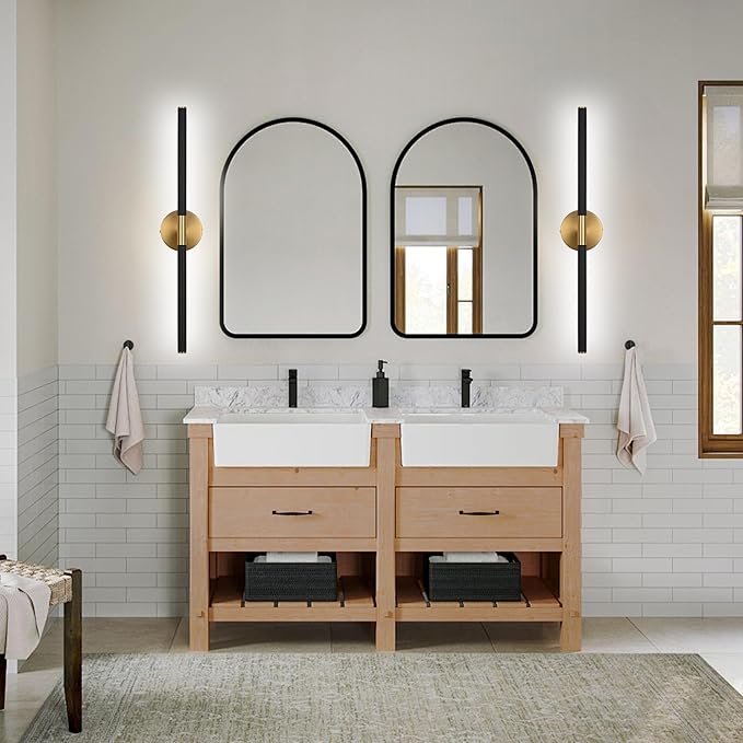 BONLICHT Bathroom Light Fixtures Over Mirror 24 Inch, 12W 350°Rotatable Dimmable 2700-5500K LED Wall Vanity Light Bar Black and Brushed Brass Modern Bathroom Vanity Lights picture and display lighting