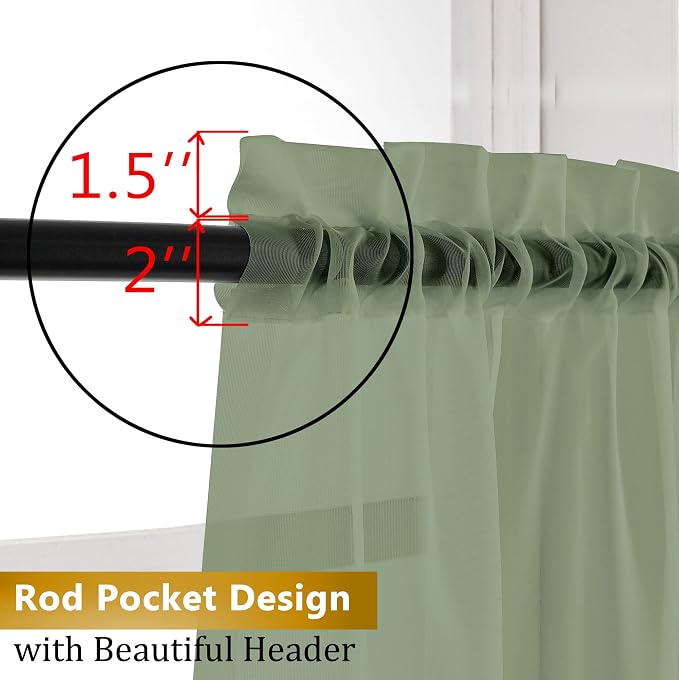 Aiyufeng Sage Green Sheer Voile Window Treatment Rod Pocket Curtain Panels - Image 5