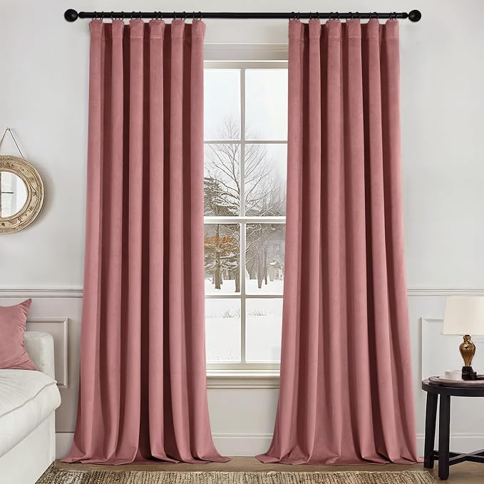 MIULEE Velvet Curtains 50W x 84L 2 Panels Dusty Rose Blackout Curtains | Luxury by MIULEE