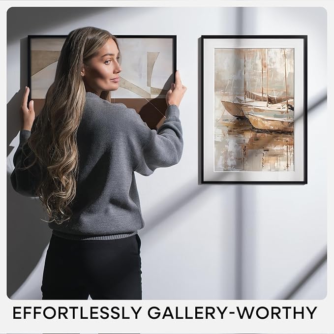 Homeforia 20x20 Picture Frame Black, High End Metal 20x20 Square Poster Frame Matted to 16x16 Print, 20 x 20 Black Frames with Mat 16 x 16 Photo, 20by20 Thin Frames, Tempered Glass, Wall Kit, Set of 1