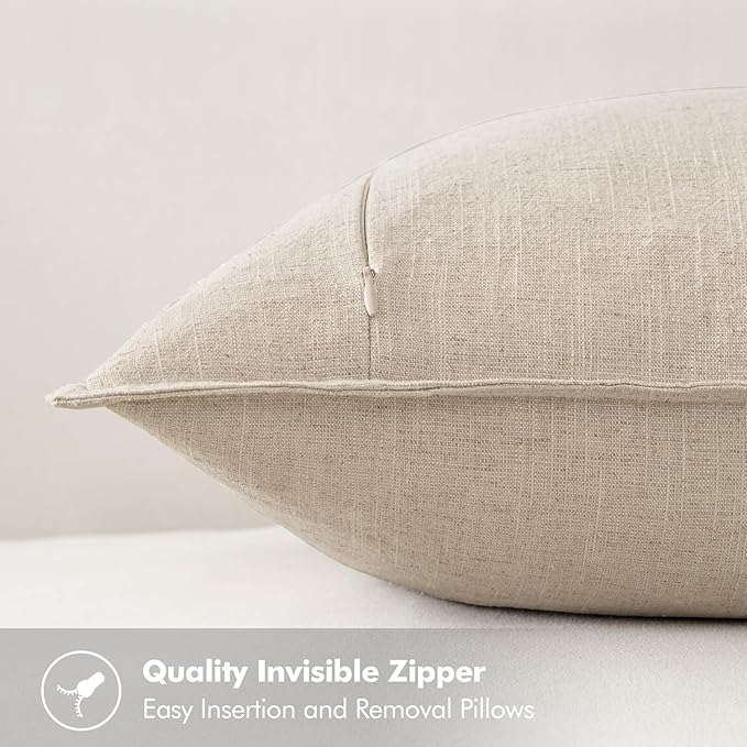 MIULEE Decorative Linen Euro Sham Pillow Covers 28x28 Inch Natural Beige | Boho - Image 3