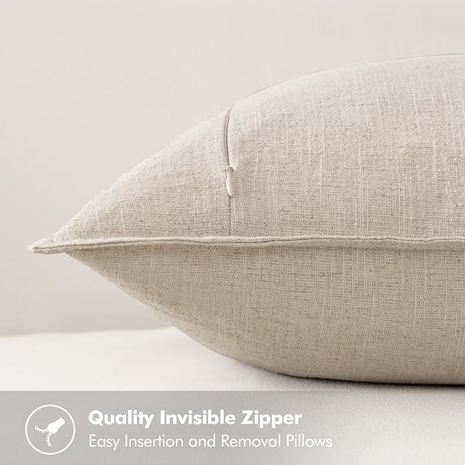 MIULEE Decorative Linen Lumbar Pillow Covers 12x20 Inch Natural Beige | Boho - Image 3