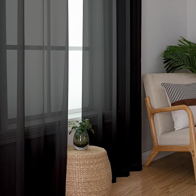 Simplebrand Black Sheer Curtains 90 Inches Long, Light Filtering Rod Pocket - Image 4
