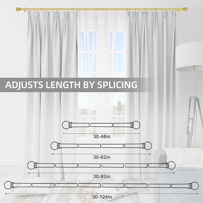 Thestoa Gold Curtain Rods for Windows 66-120 Inch, 5/8" Stainless Steel Small - Image 5