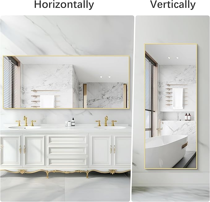 30x72inch Bathroom Mirror, Gold Rectangle Mirror with Thin Metal Frame, Large Rectangular Wall Mirrors for Bathroom, Living Roomm, Hair Salon, Big Farmehouse Mirror Hang Horizontal/Vertical