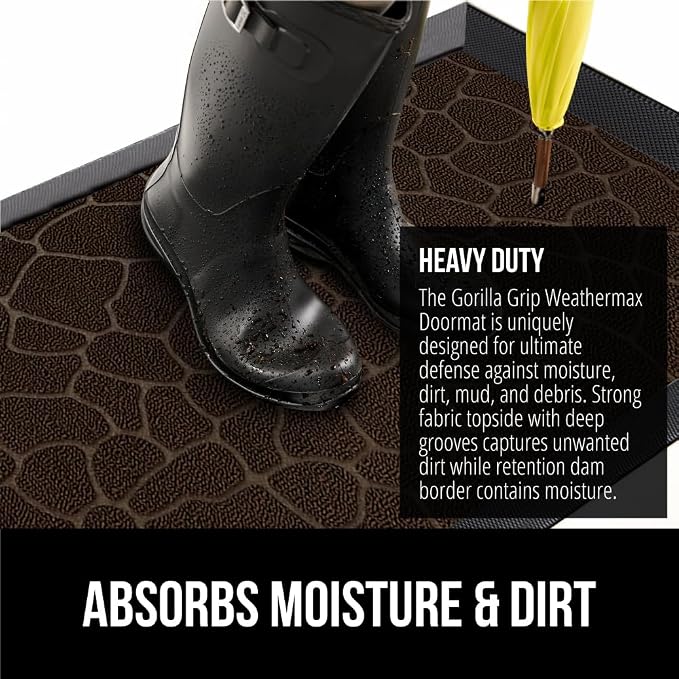 GORILLA GRIP 100% Waterproof All-Season WeatherMAX Doormat, US Designed Natural - Image 5