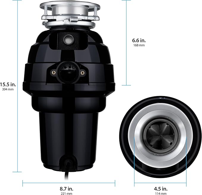 Waste Maid 10-US-WM-658-3B Garbage Disposal Anti-Jam Stainless Steel Food Waste Grinding System, 1-1/4 HP Premium, Black