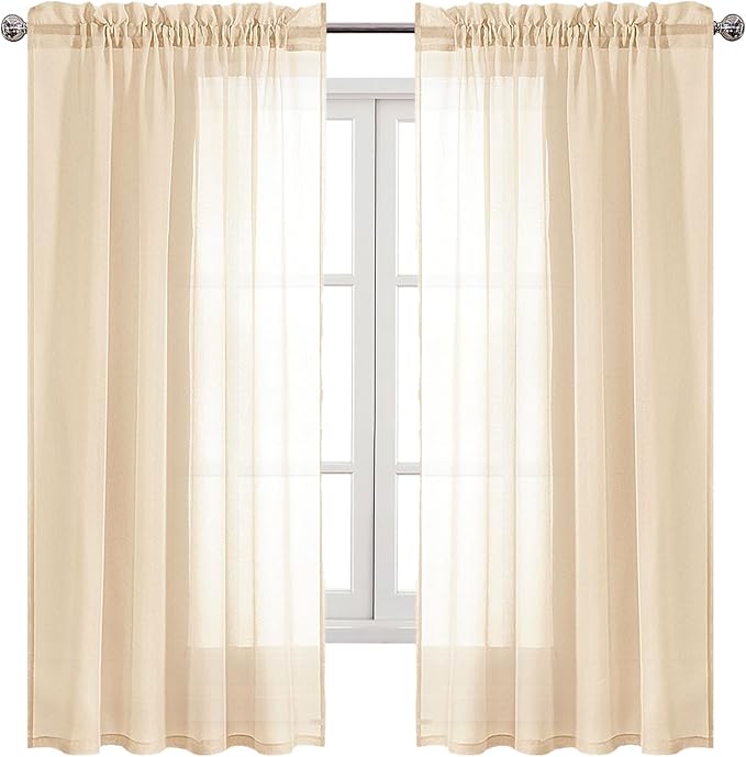 DWCN Beige Sheer Curtains Semi Transparent Voile Rod Pocket Curtains by DWCN