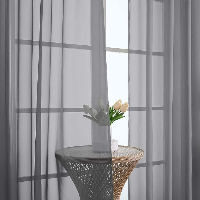 Chyhomenyc Charcoal Grey Sheer Curtains 84 Inches Long 2 Panels, Light - Image 9