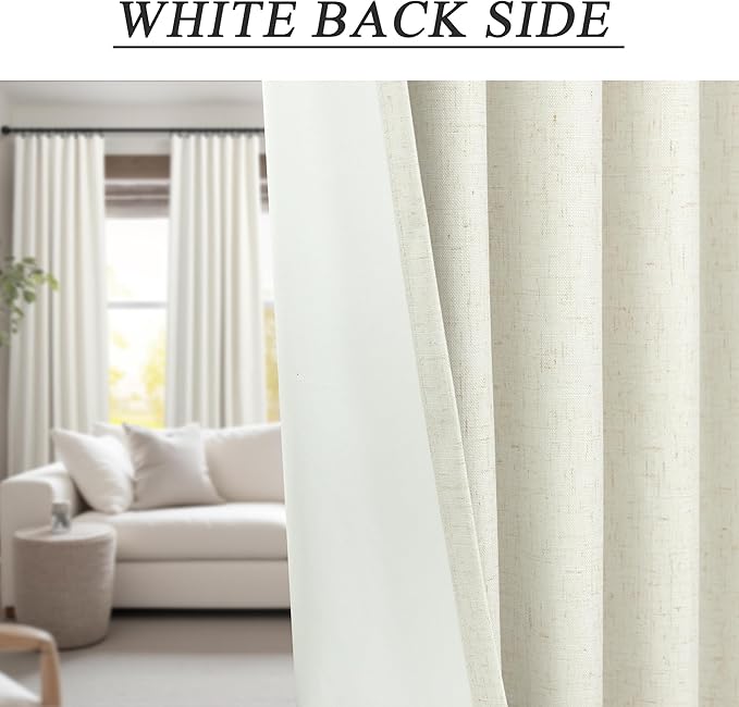 Luxury Linen Extra Long Drapes 132 Inch Blackout Curtains for Bedroom 2 Panel Drop Cloth Cotton Textured Rustic Farmhouse Thermal Darkening Curtain Privacy Room Divider High Ceiling Curtain 11ft Cream
