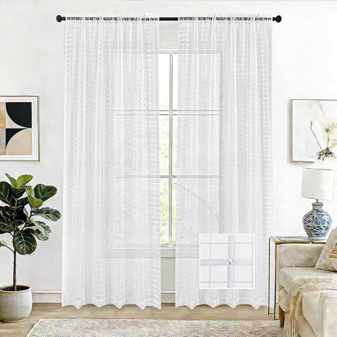 SpaceDresser Check Sheer Curtains 84 Inches Long by SpaceDresser