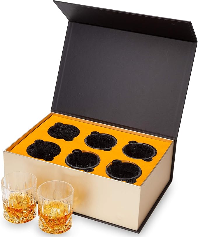 KANARS Whiskey Glasses Set of 6 with Elegant Gift Box,10 Oz Premium Old Fashioned Crystal Glass Tumbler for Liquor, Scotch, Cocktail or Bourbon Drinking, Gifts for Birthday Wedding Anniversary