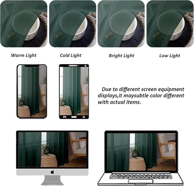 Chyhomenyc Sheer Hunter Green Kitchen Tier Curtains 24 Inch Length Set - Image 6