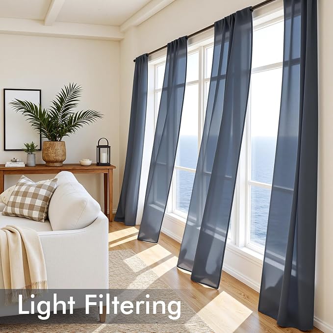 MIULEE Navy Blue Sheer Curtains 96 Inches Long 4 Panels 54 x 96 Inches | Light - Image 4