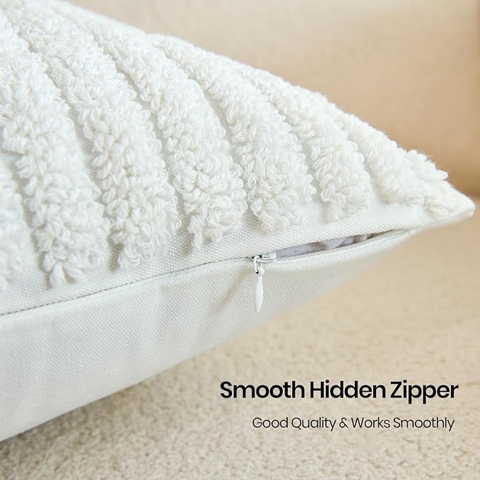 HOdo Home 18x18 Throw Pillow Covers, 2PCS Tufted Boho Jacquard Pillow Covers,Farmhouse Decorative Pillow Cover,Pillow Cases for Couch Sofa Bed Stylish Decor, Simple Textured Cushion Sham