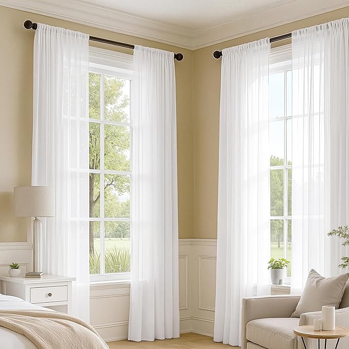 MIULEE White Sheer Curtains 108 Inches Long 4 Panels 54 x 108 Inches | Light - Image 2