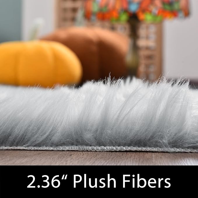 Latepis Grey Rugs for Bedroom Area 4x6 Gray Faux Sheepskin Fur Rug Fluffy - Image 2