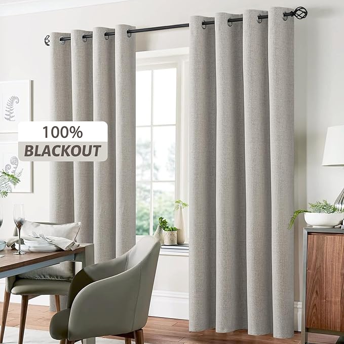Yakamok Oatmeal Linen Curtains 100% Blackout 90 Inches Long, Room Darkening - Image 7