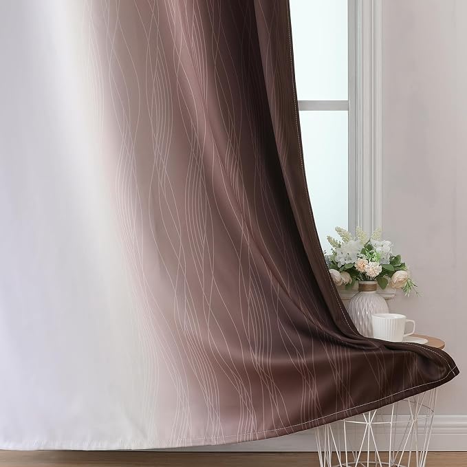 Brown and Greyish White Blackout Curtains 52x108 2 Panels | Ombre Curtains - Image 6