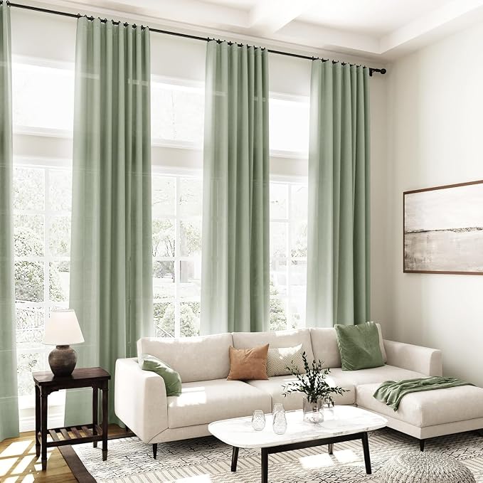 Desert Sage Linen Curtains for Living Room 98 Inches Long Light Filtering Semi - Image 6