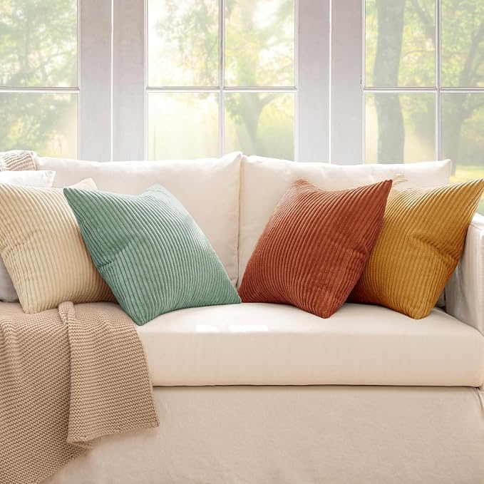 MIULEE Soft Corduroy Decorative Throw Pillow Covers Teal-Rust 20x20 | Set of 4 - Image 3