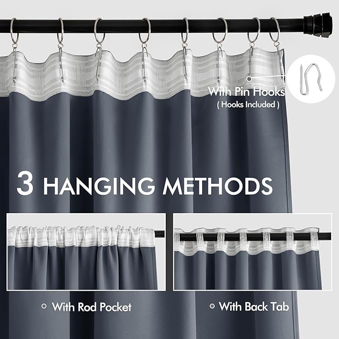 MIULEE Stone Blue Back Tab Blackout Curtains 102 Inch Long 2 Panels Set - Image 3