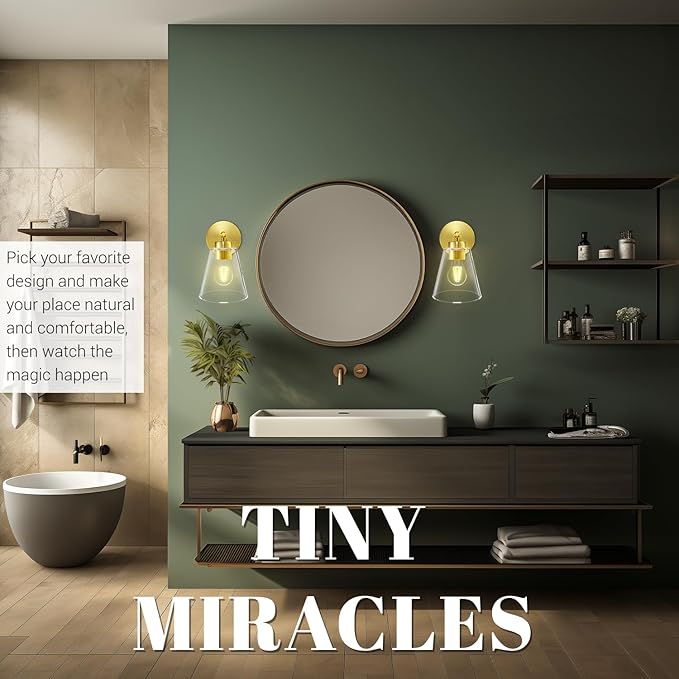 Hamilyeah Gold Wall Sconces Set of 2, Bathroom Sconce Lighting Fixtures, Modern Industrial Sconces Wall Lighting Indoor, Brass Wall Lamps for Bedroom Living Room Kitchen Over Sink Hallway