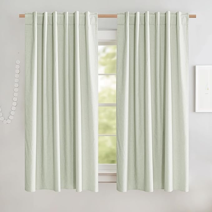 NICETOWN Light Green Linen Kitchen Draperies Completely Shaded, Privacy by NICETOWN