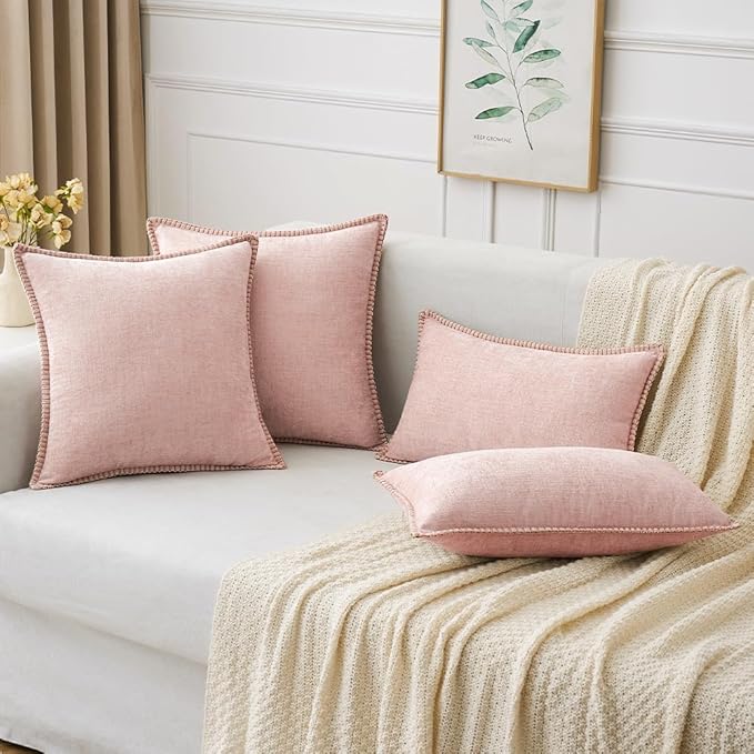 MIULEE Pack of 2 Couch Throw Pillow Covers 16x16 Inch Pink Farmhouse Valentine Decorative Pillow Covers with Stitched Edge Soft Chenille Solid Dyed Spring Pillow Covers for Sofa Bed Living Room