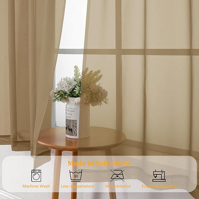 Gwine Taupe Sheer Curtains 72 Inches Long 2 Panels Set - Image 7