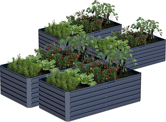 8x4x2 ft Outdoor Raised Garden Bed, Large Metal Planter Raised Beds, Planters for Outdoor Plants for Vegetables, Flowers, Herbs, Fruits, and Succulents.(4 Pcs,Blue)