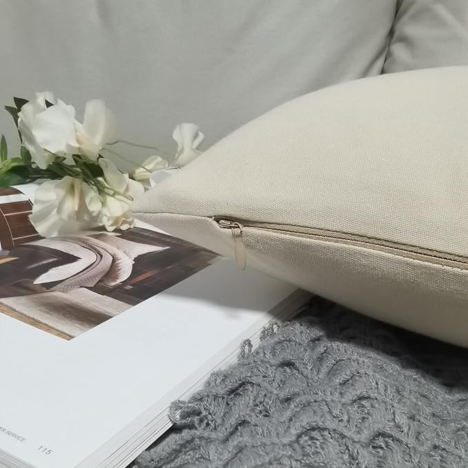 Lumbar Pillow Covers 12x20 Inches Bear Decorative Cotton Linen Throw Lumbar Waist Embroidered Cushions Covers for Couch Sofa Bedroom (Khaki)