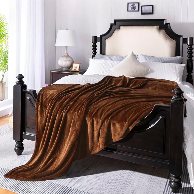 Brown Fleece Plush Throw Blanket 50"x60"for Couch Sofa Fuzzy Cozy Flannel | - Image 3