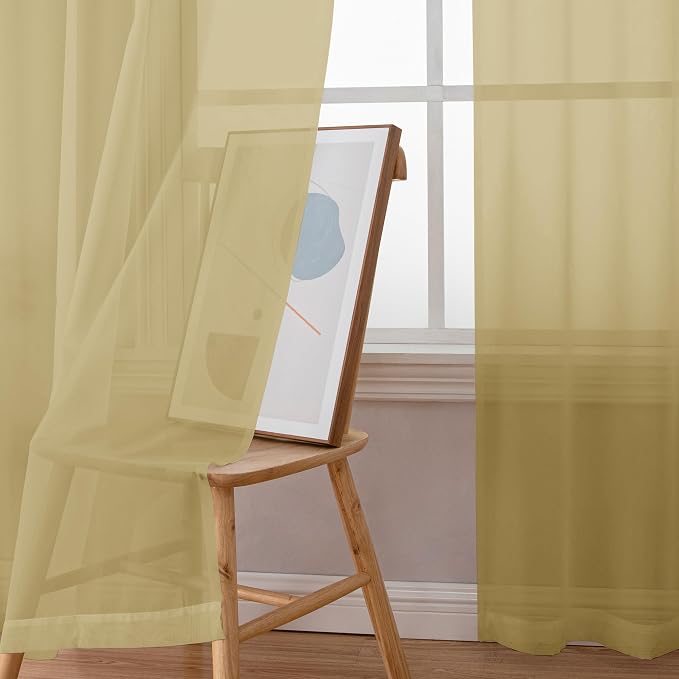Simplebrand Gold Sheer Curtains 84 Inches Long 2 Panels, Light Filtering Rod - Image 3