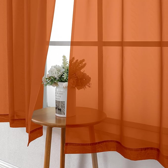 Lecloud Orange Sheer Curtains 63 Inch Length 2 Panels Set, Window Curtains - Image 7