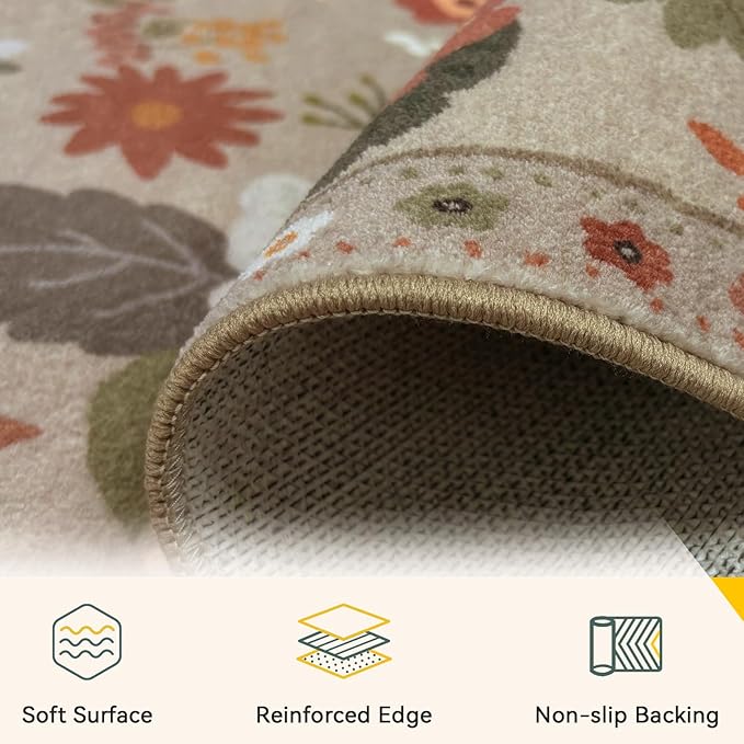 RELEANY Floral Washable 6x9 Area Rugs Brown/Brick | Flower Carpet Print Boho - Image 3